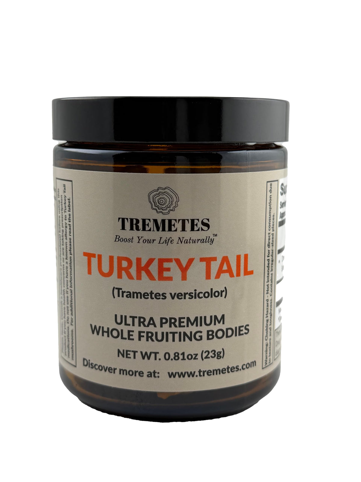 TREMETES Turkey Tail Mushroom in Amber Glass Jar (8oz)