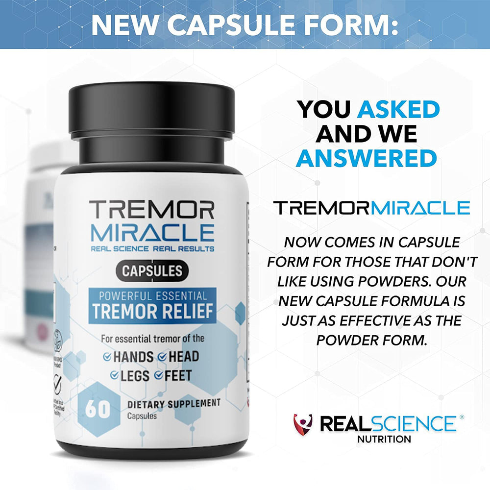 Close-up of Tremor Miracle Capsules label