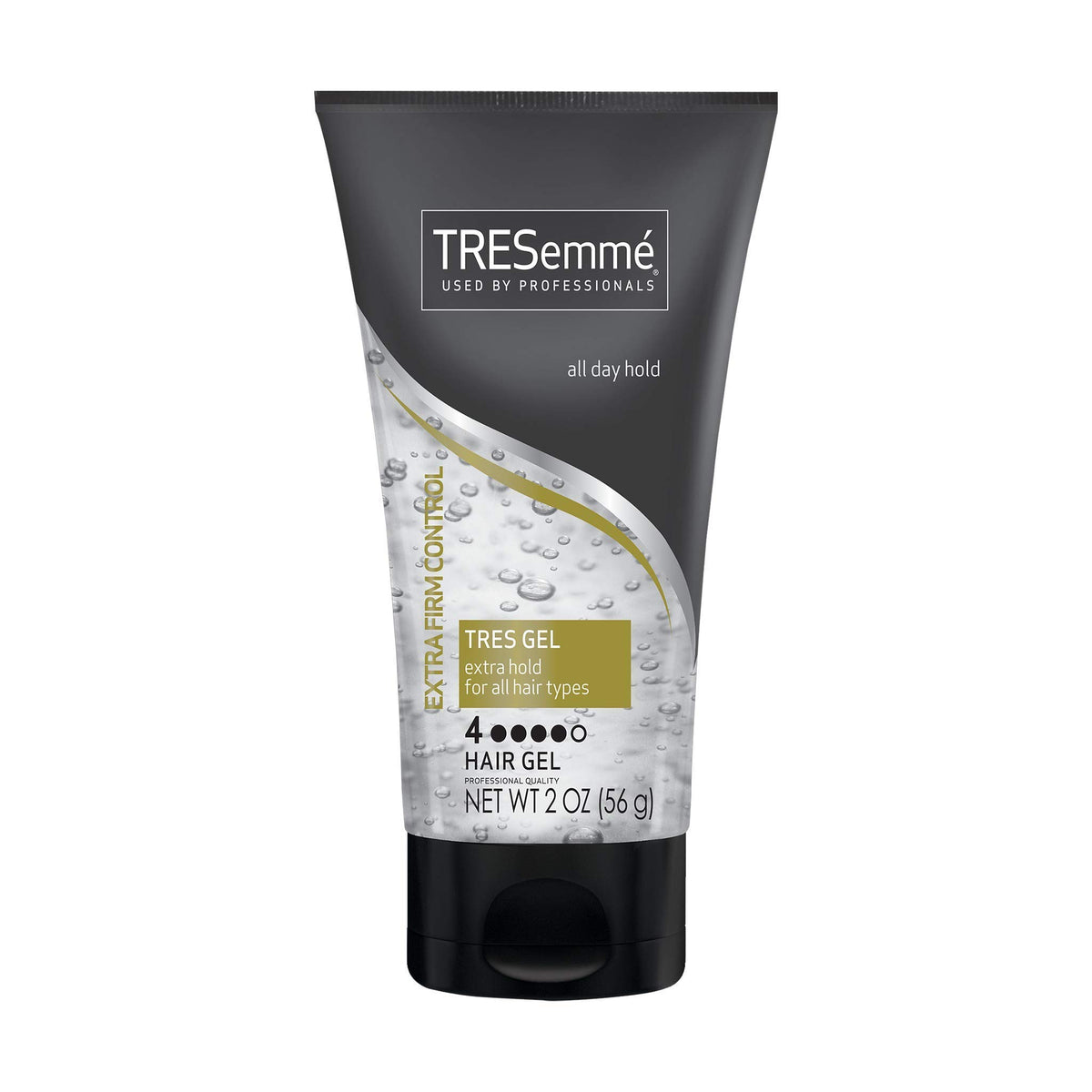 TRESemmé Tres Gel Extra Firm Control bottle for long-lasting hold and shine.