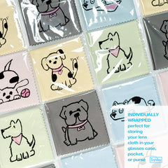 Pastel yellow dog-design microfiber cloth close-up