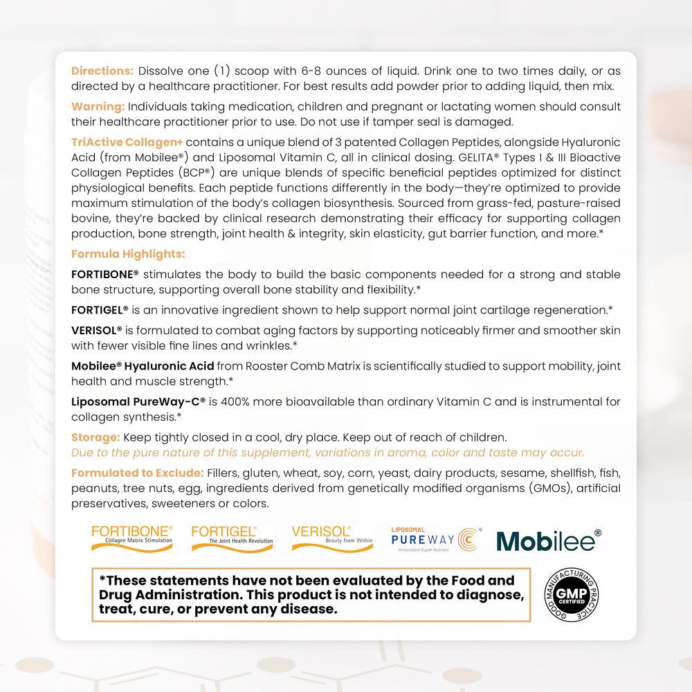 Ingredients glossary and supplement details for TriActive Collagen Plus