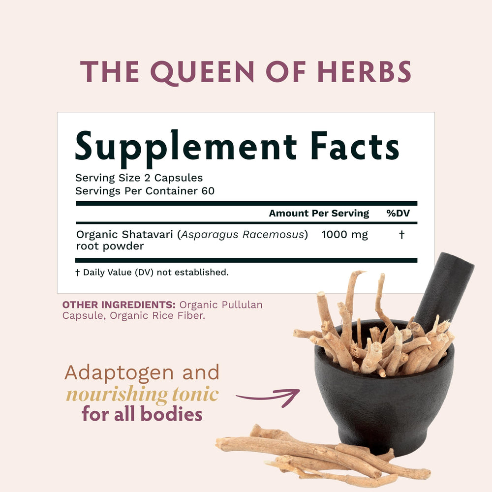 TRIBE ORGANICS Shatavari capsules arranged with a herbal aesthetic
