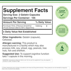 Close-up of Tribulus Terrestris product label