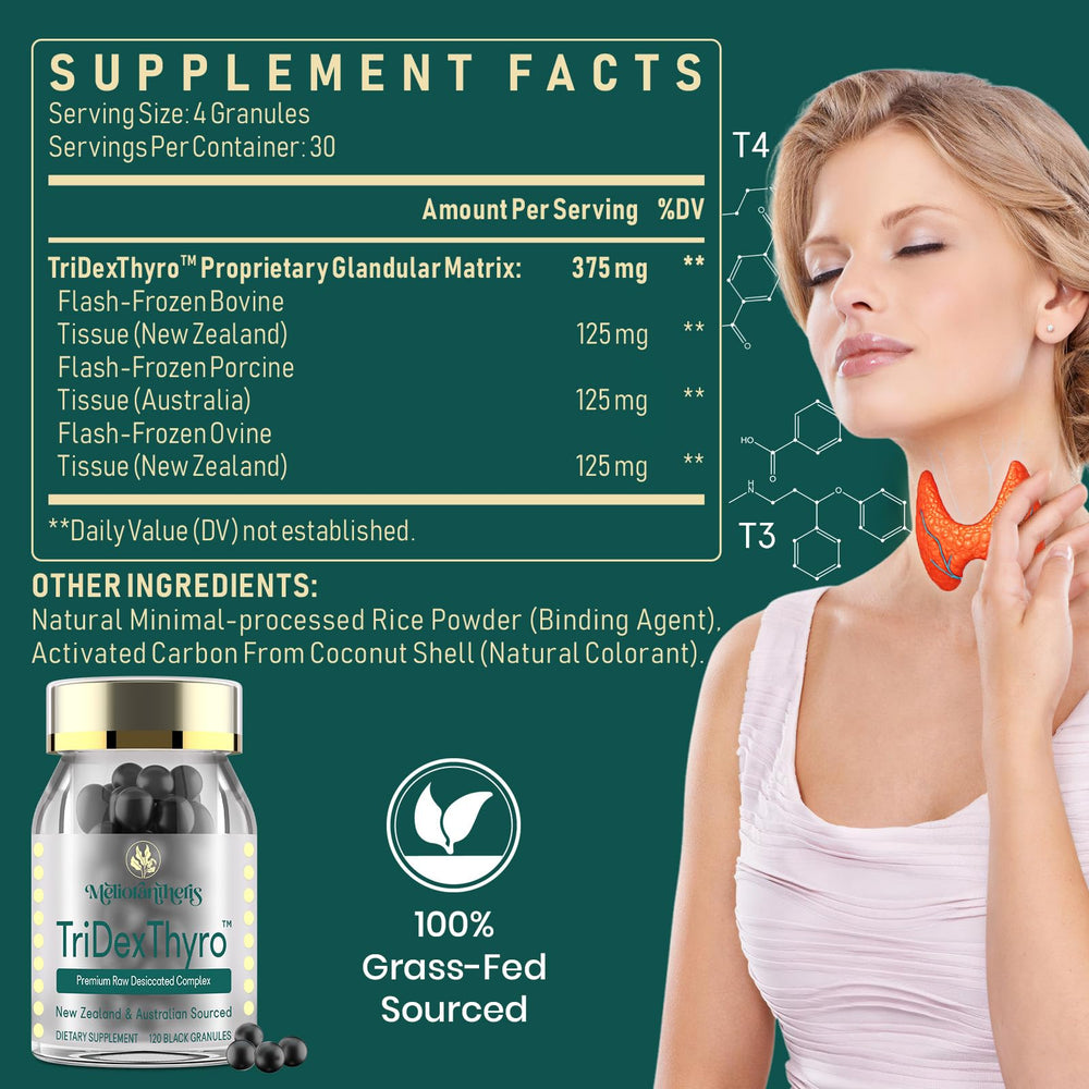 Bottle displaying 120 capsules of TriDexThyro