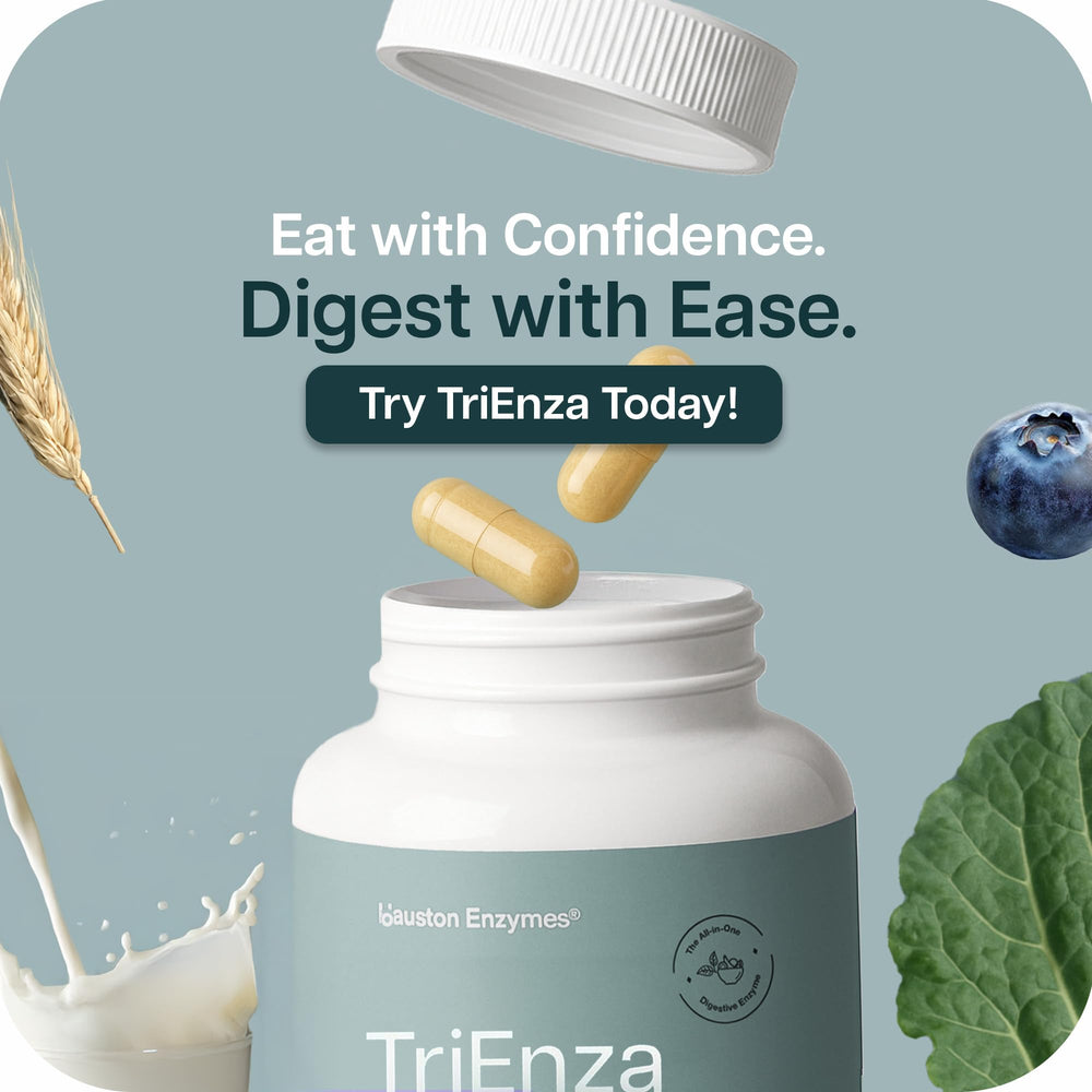 Product box displayed with bottle of TriEnza Digestive Enzymes