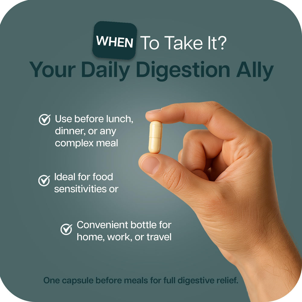 Digestive health infographic depicting enzyme activity in the stomach