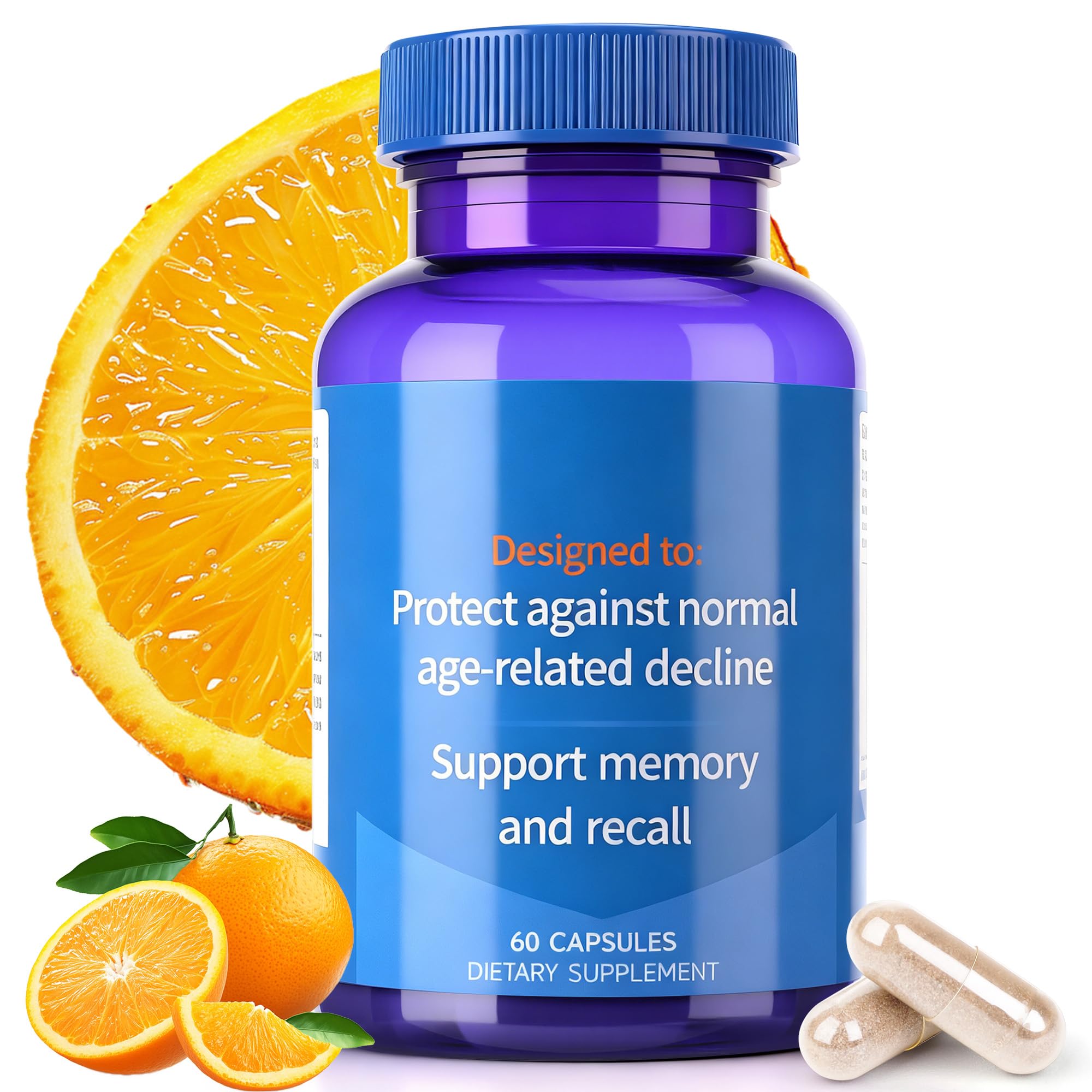 Trihood Brain Supplement bottle with capsules on white background
