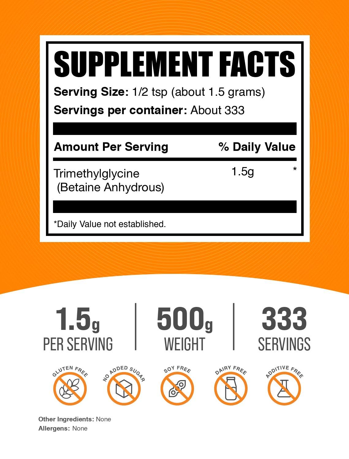 Trimethylglycine (TMG) powder serving size 1.5 g