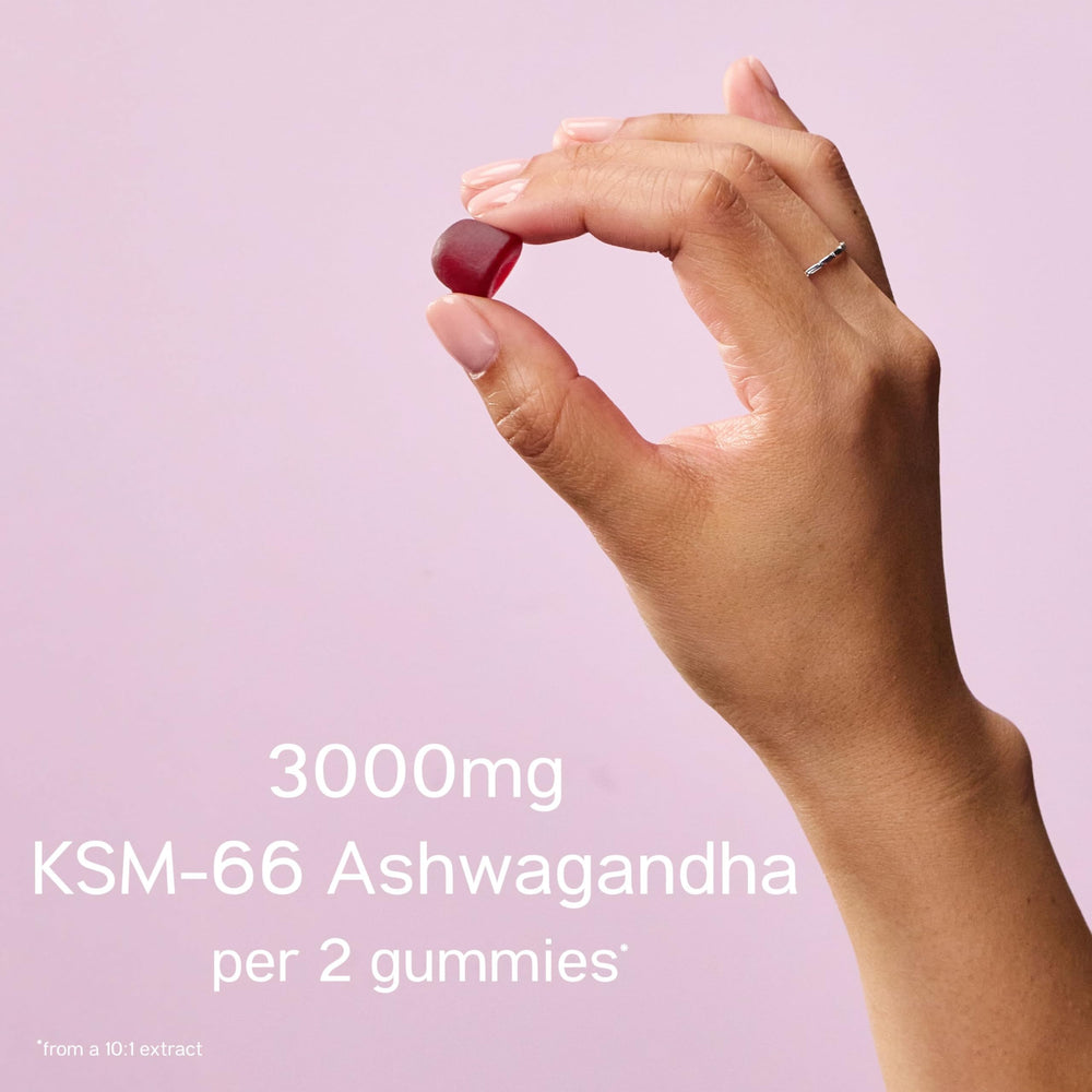 Nutrition ingredients chart highlighting 3000mg KSM-66 and vitamins B6 B12 D12