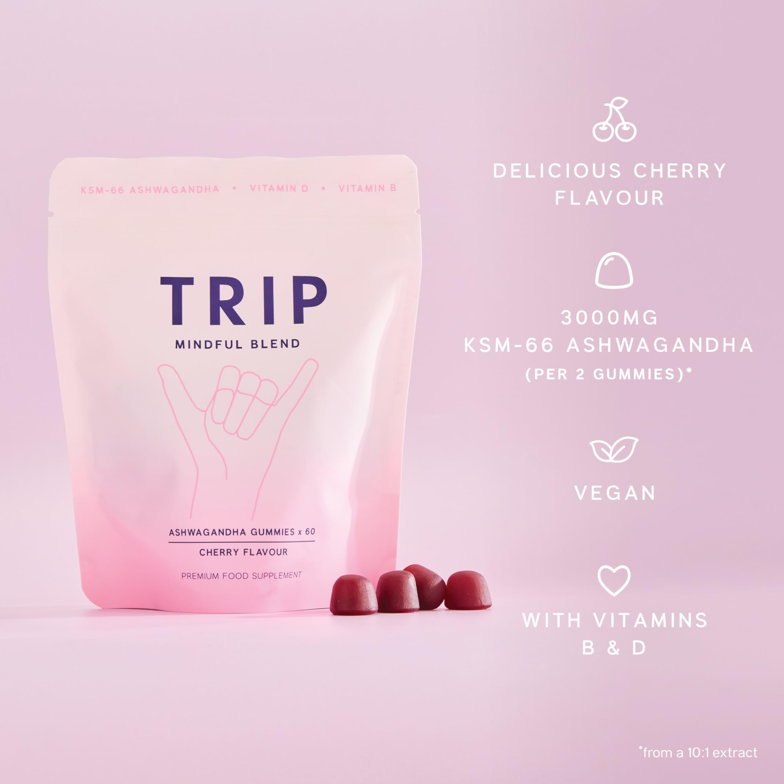 TRIP Ashwagandha Gummies paired with TRIP drinks for balance