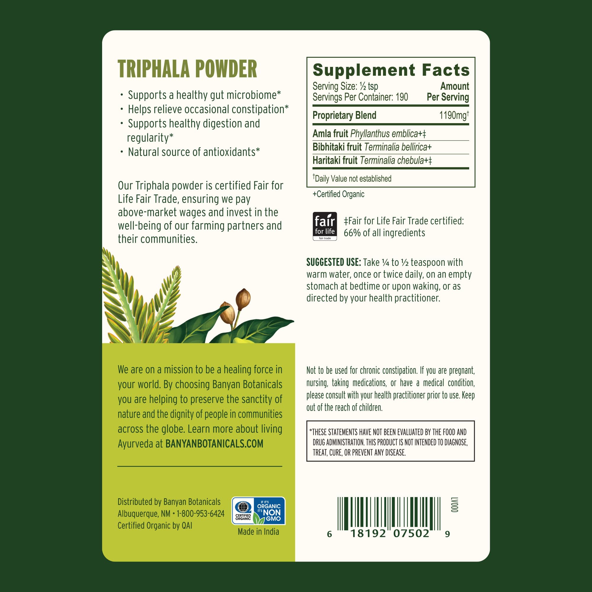Organic Triphala powder blend of amla, haritaki and bibhitaki