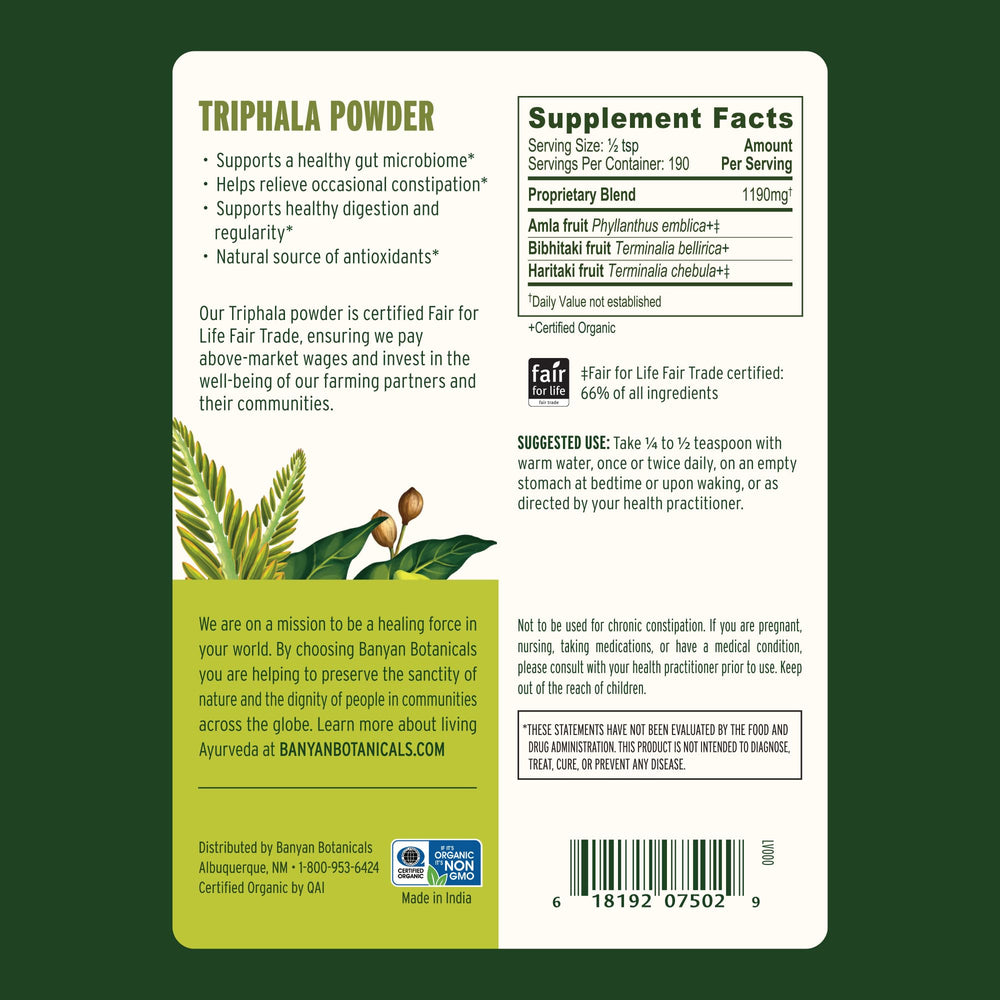 Organic Triphala powder blend of amla, haritaki and bibhitaki