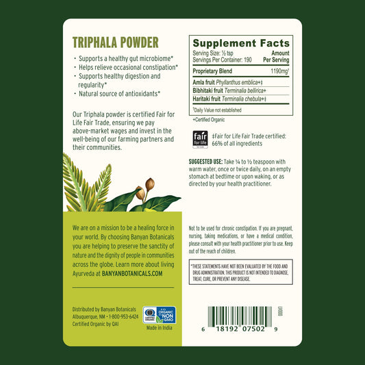 Organic Triphala powder blend of amla, haritaki and bibhitaki