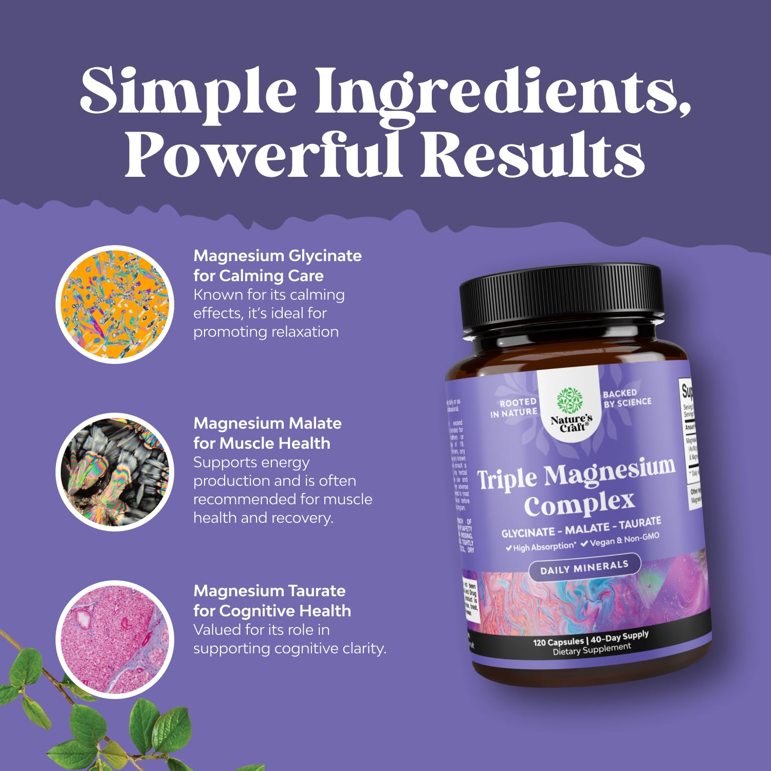 Close-up of product label for Triple Magnesium Complex 400 mg