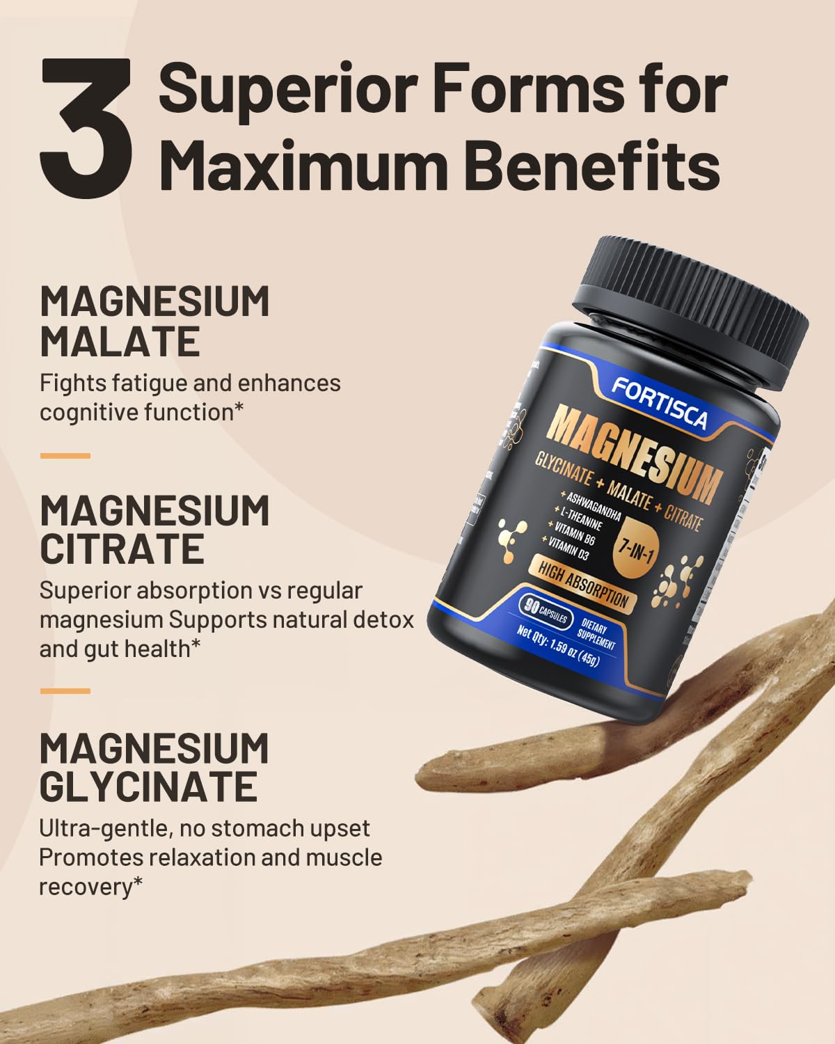 Gentle digestion and high absorption magnesium glycinate emphasis