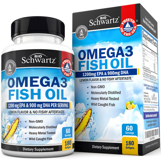 Bottle of triple-strength omega-3 fish oil burpless lemon softgels