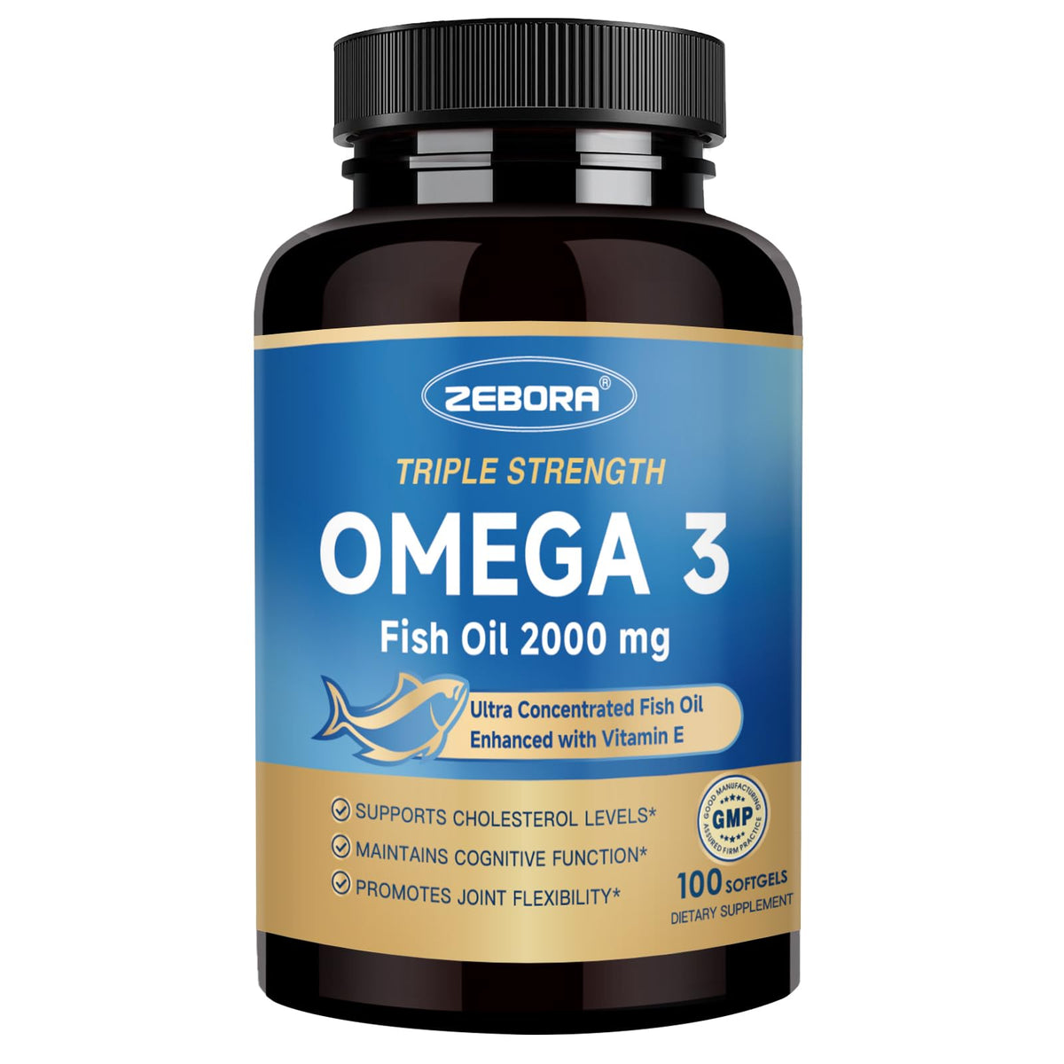 Triple Strength Omega-3 Fish Oil 2000mg Vitamin E bottle – hero image