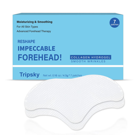 Tripsky forehead wrinkle patches packaging close-up with hydrogel texture for easy use