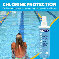 Close-up of TRISWIM Detangler bottle with pump for convenient use