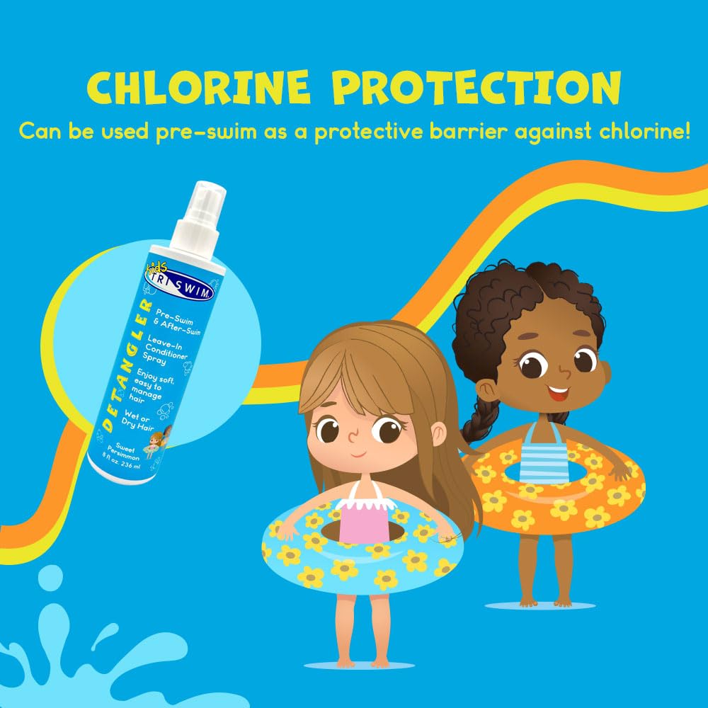 TRISWIM Kids Detangler post-swim hair appears softer and more manageable.