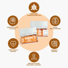 Gummies and natural ingredients displayed near the bottle