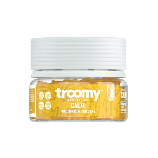 Front label of Troomy Reishi Calm Gummies Pineapple Peach flavor