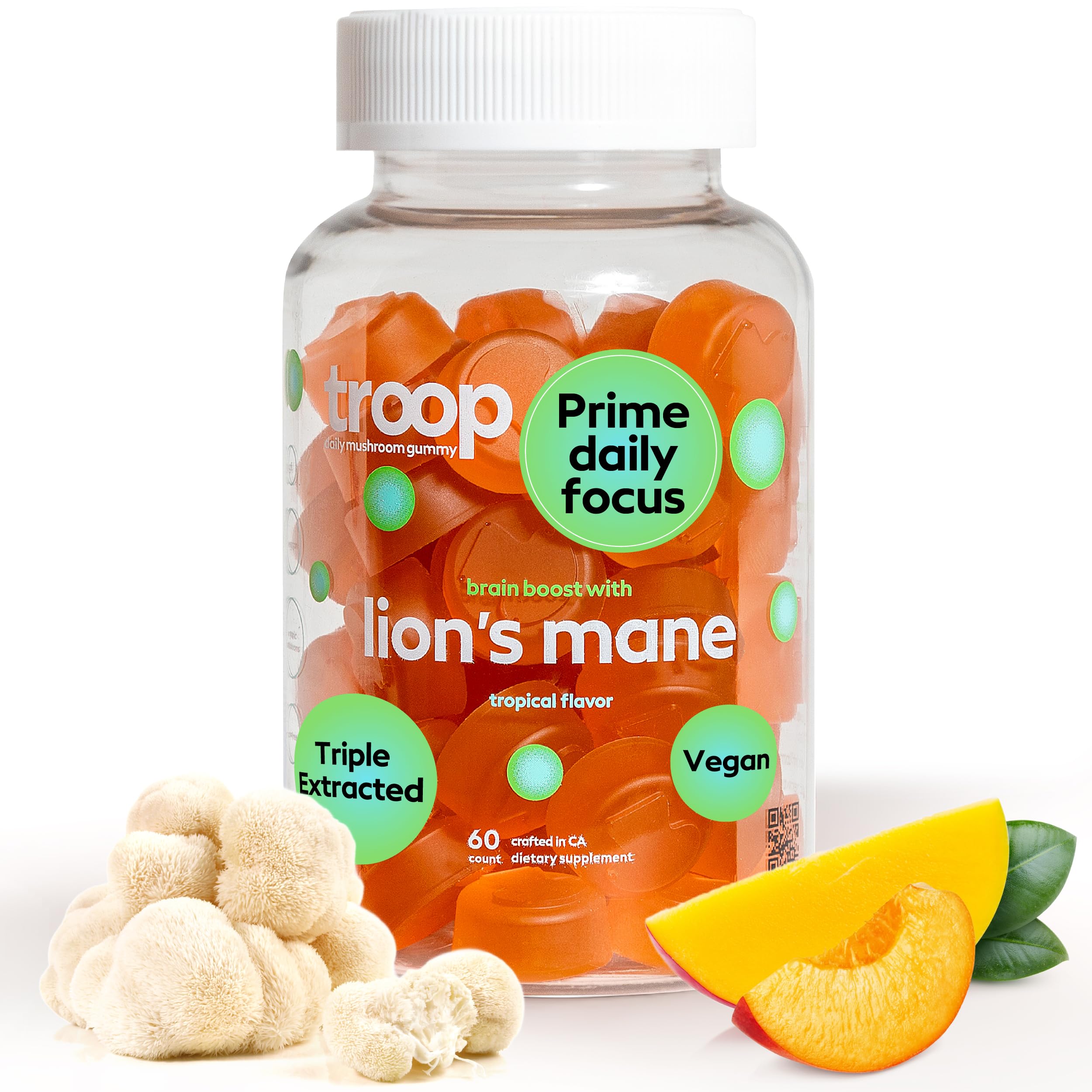 Troop Lions Mane Gummies bottle on countertop supporting daily focus and mood