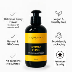 Close-up of Mango-Papaya aroma label on the massage oil bottle