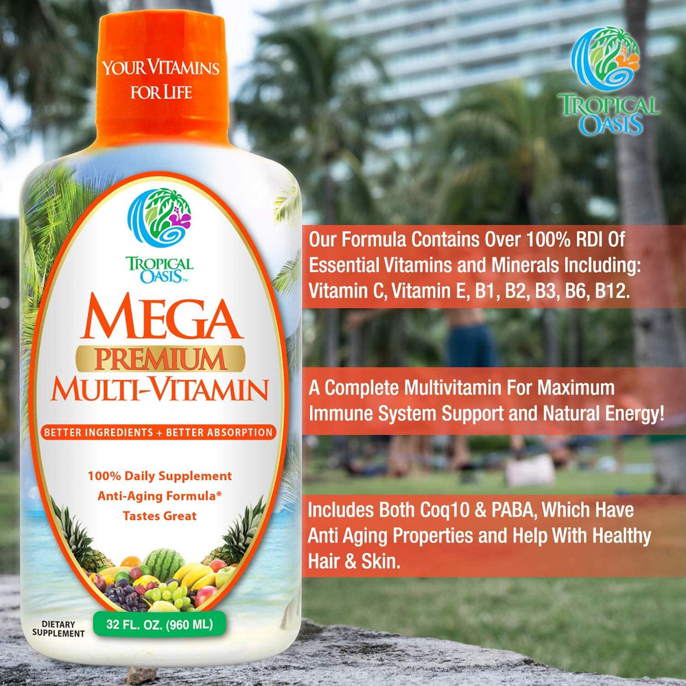 Open cap of Tropical Oasis Mega Premium signals easy, user-friendly dispensing.