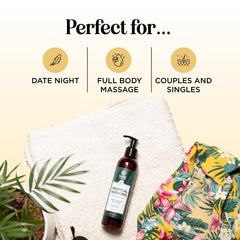 Lovers massaging each other with mango-scented oil