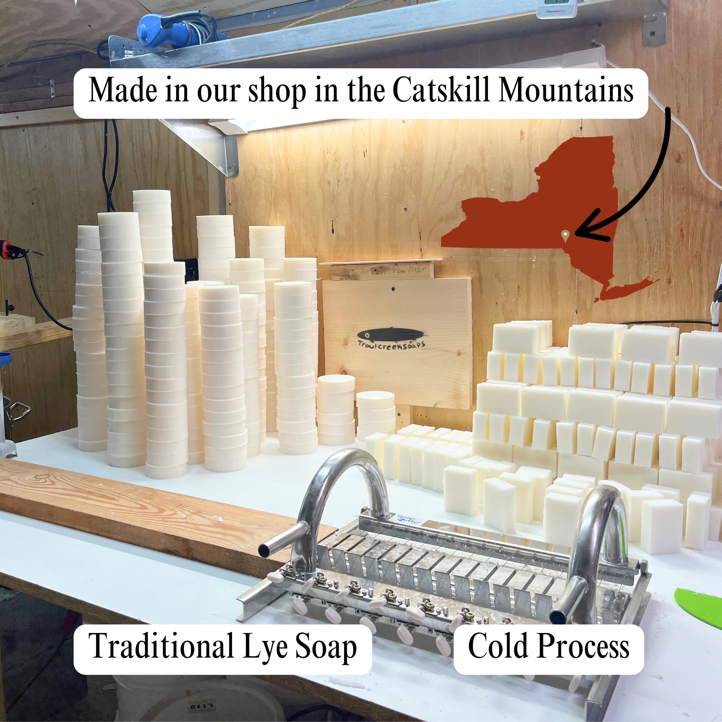 Trout Creek Soaps packaging shows minimal biodegradable materials for eco-friendly use