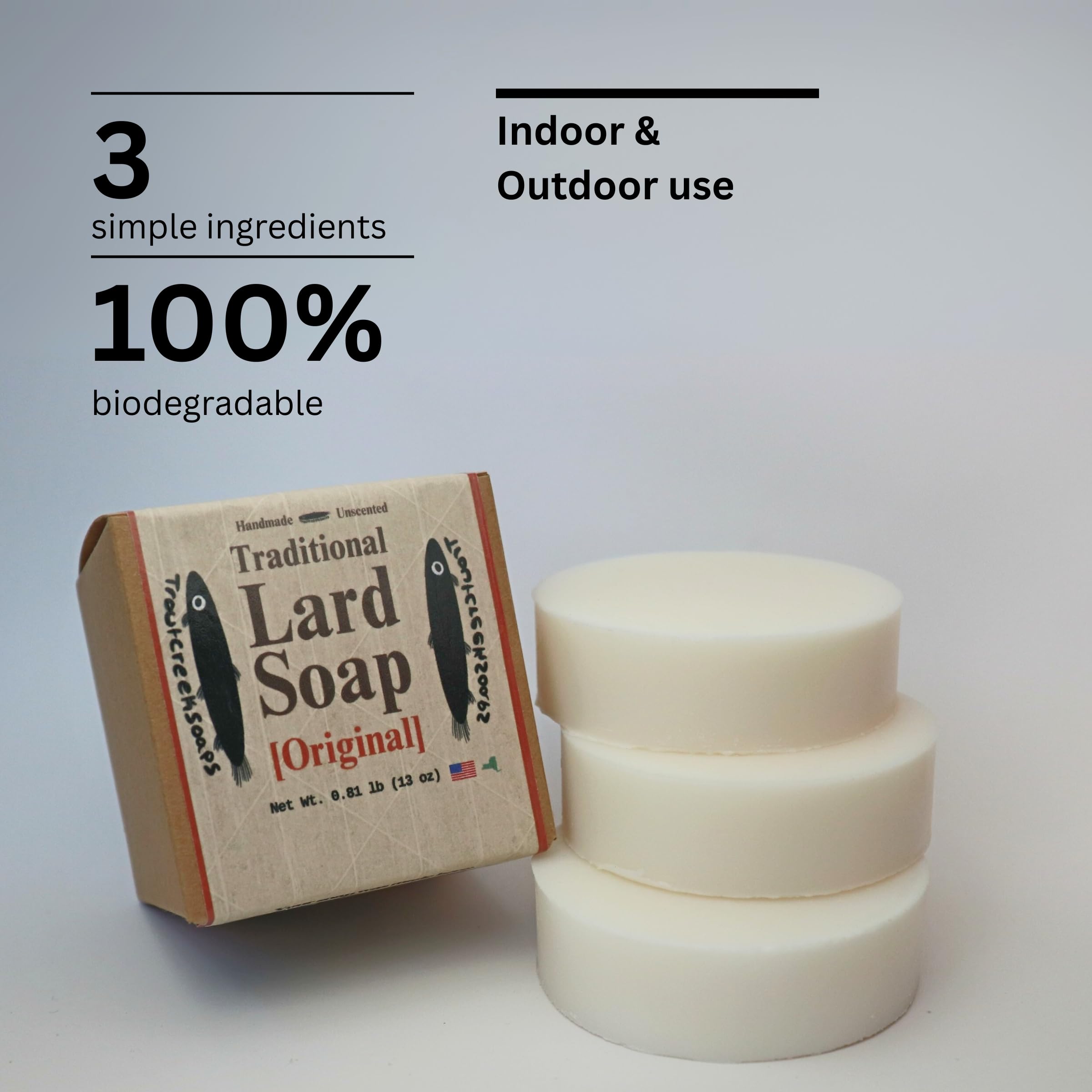 Trout Creek Soaps lard soap bar with water droplets for refreshing cleansing