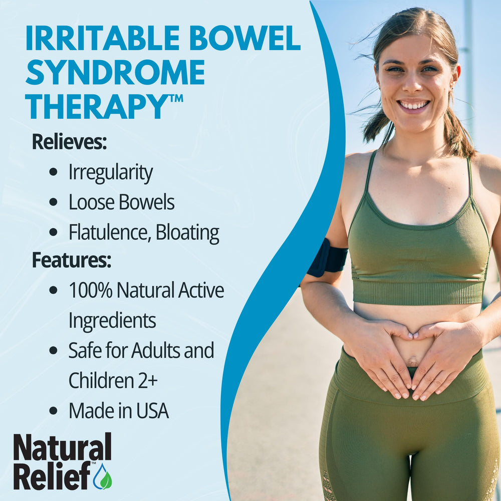 TRP The Relief Products IBS Therapy bottle on shelf for easy access.
