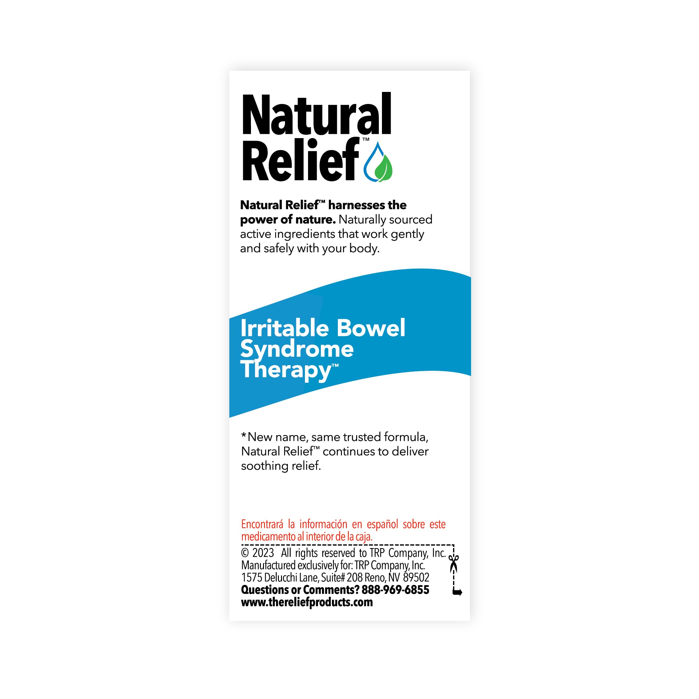 TRP The Relief Products IBS Therapy covers symptoms like bloating and cramps.