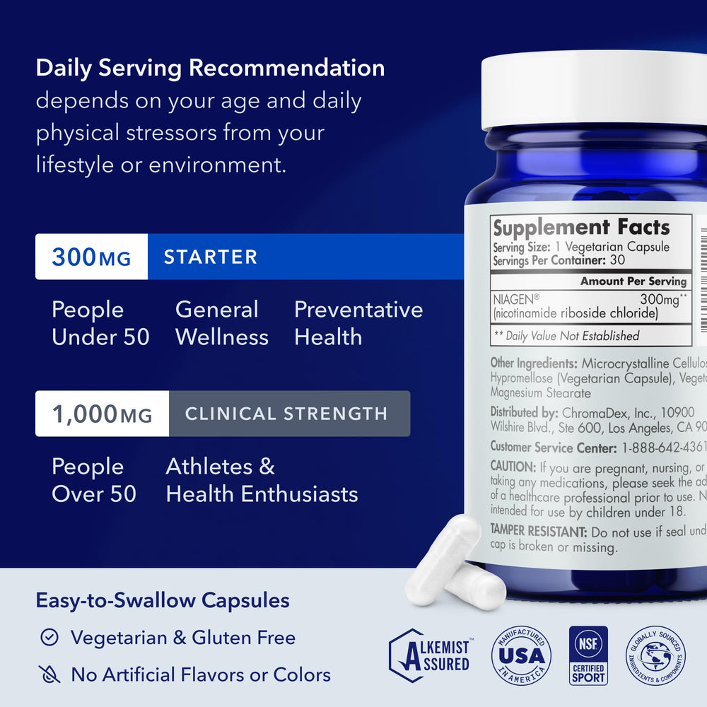 TRU NIAGEN bottle and glass with capsules evoke daily energy support
