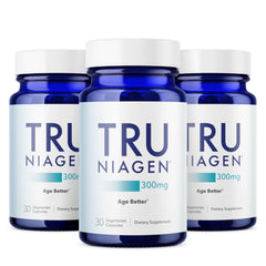 TRU NIAGEN bottle with front label highlights NAD+ support for cellular energy