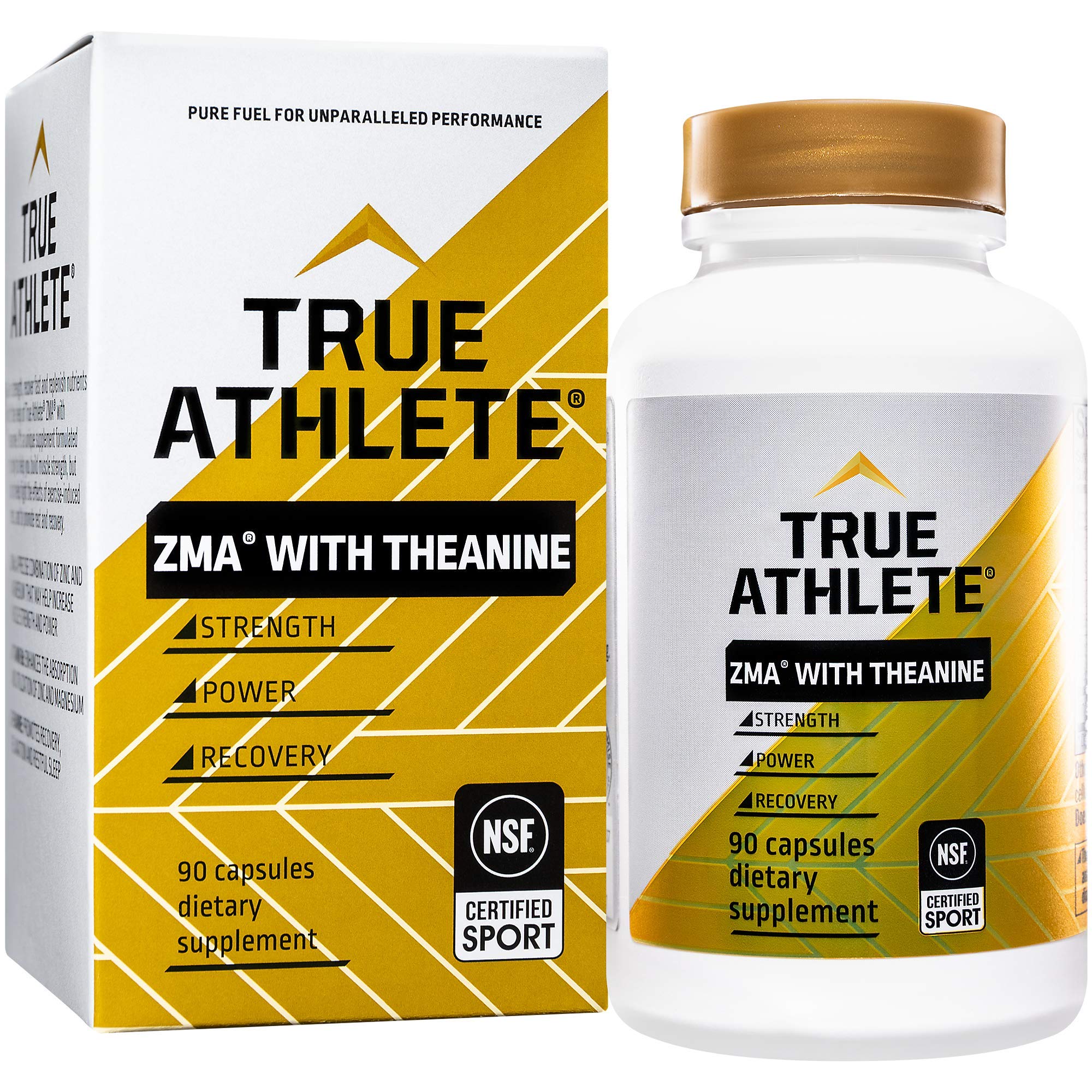 Front view of True Athlete ZMA with Theanine bottle