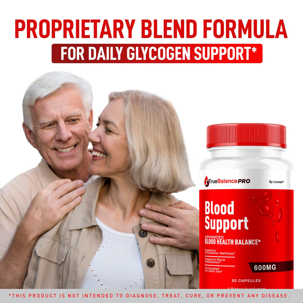 Packaging for True Balance Blood Support Pro Glycogen Capsules 2-pack