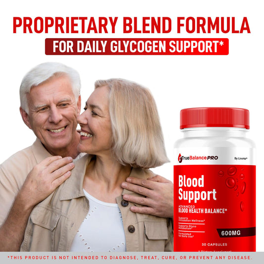 Packaging for True Balance Blood Support Pro Glycogen Capsules 2-pack