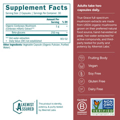 Energy and endurance label for True Grace Cordyceps supplement