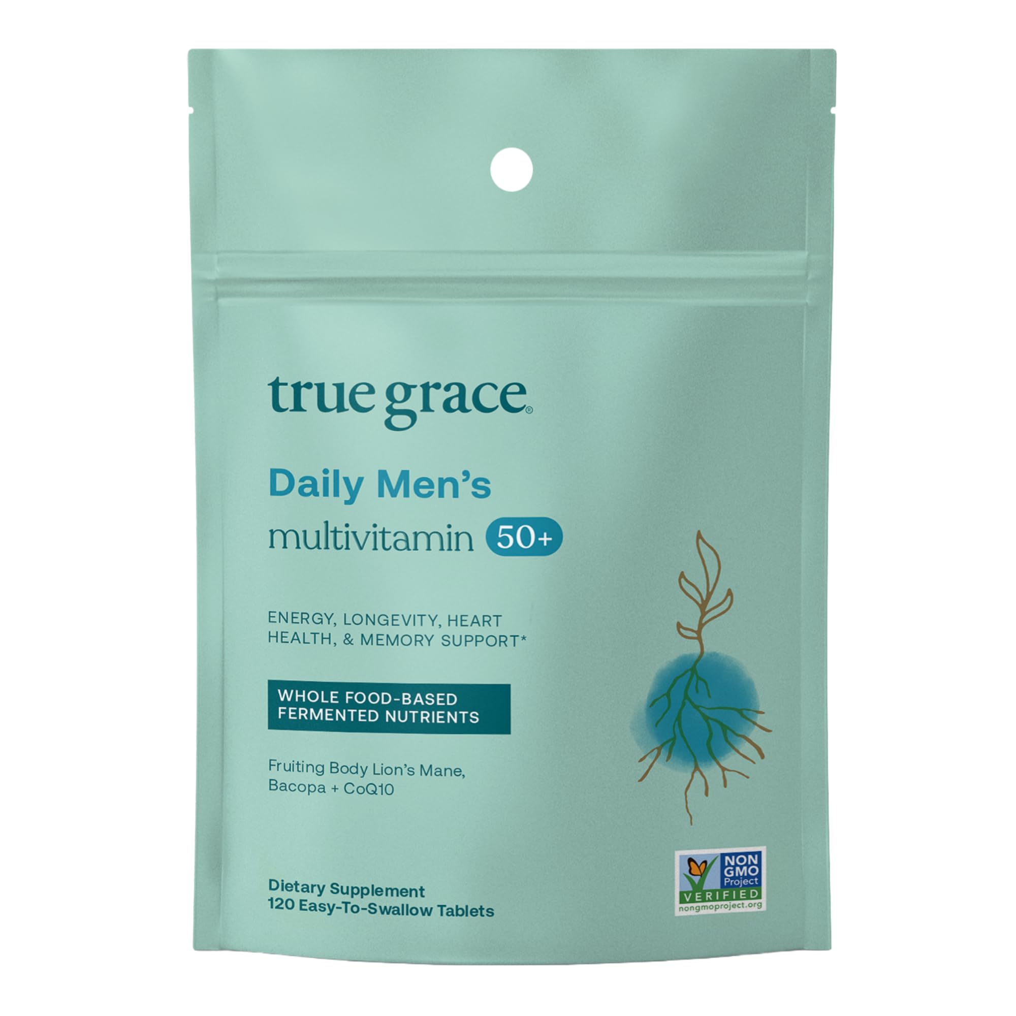 Hero image of True Grace Daily Men’s Multivitamin 50+ bottle and packaging