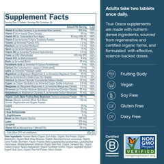 Close-up of True Grace Daily Men’s Multivitamin 50+ label