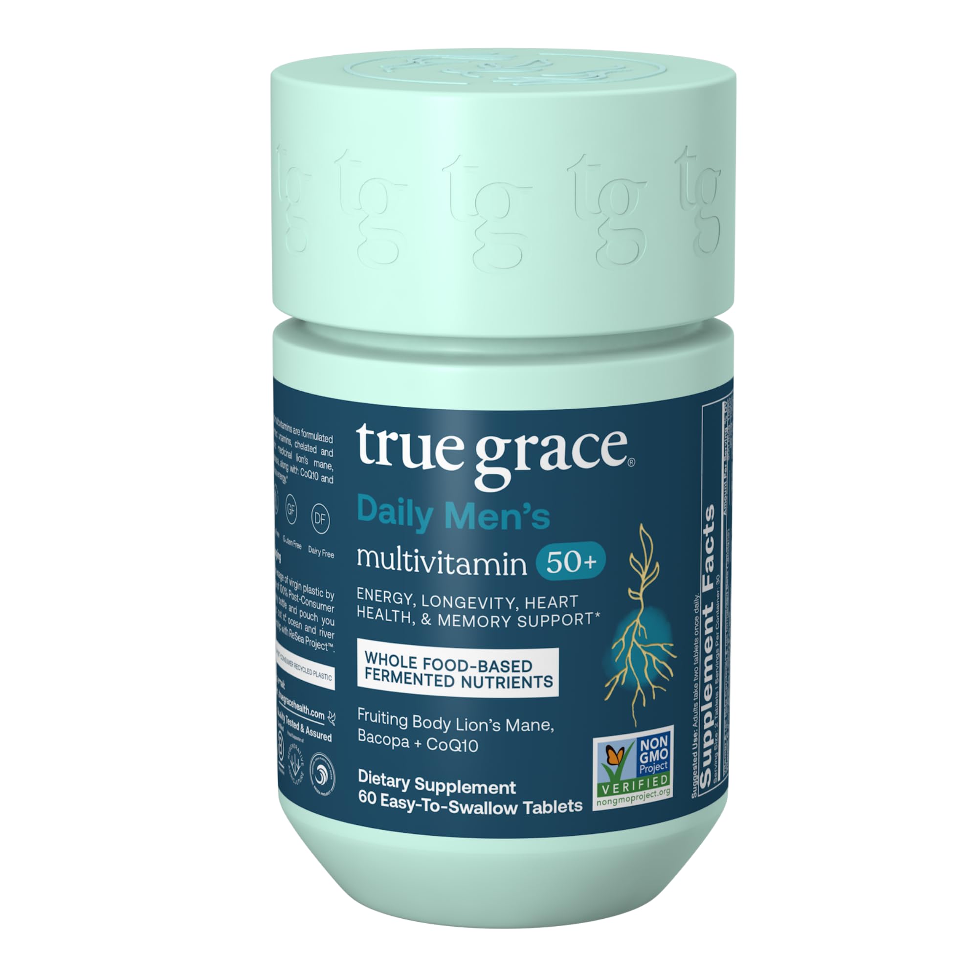 Front view of True Grace Daily Men’s Multivitamin 50+ bottle