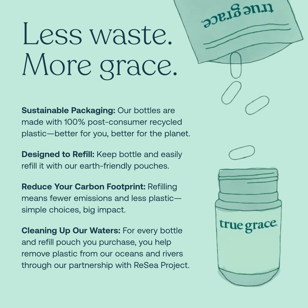 True Grace eco-packaging refill pouch promotes sustainable packaging options