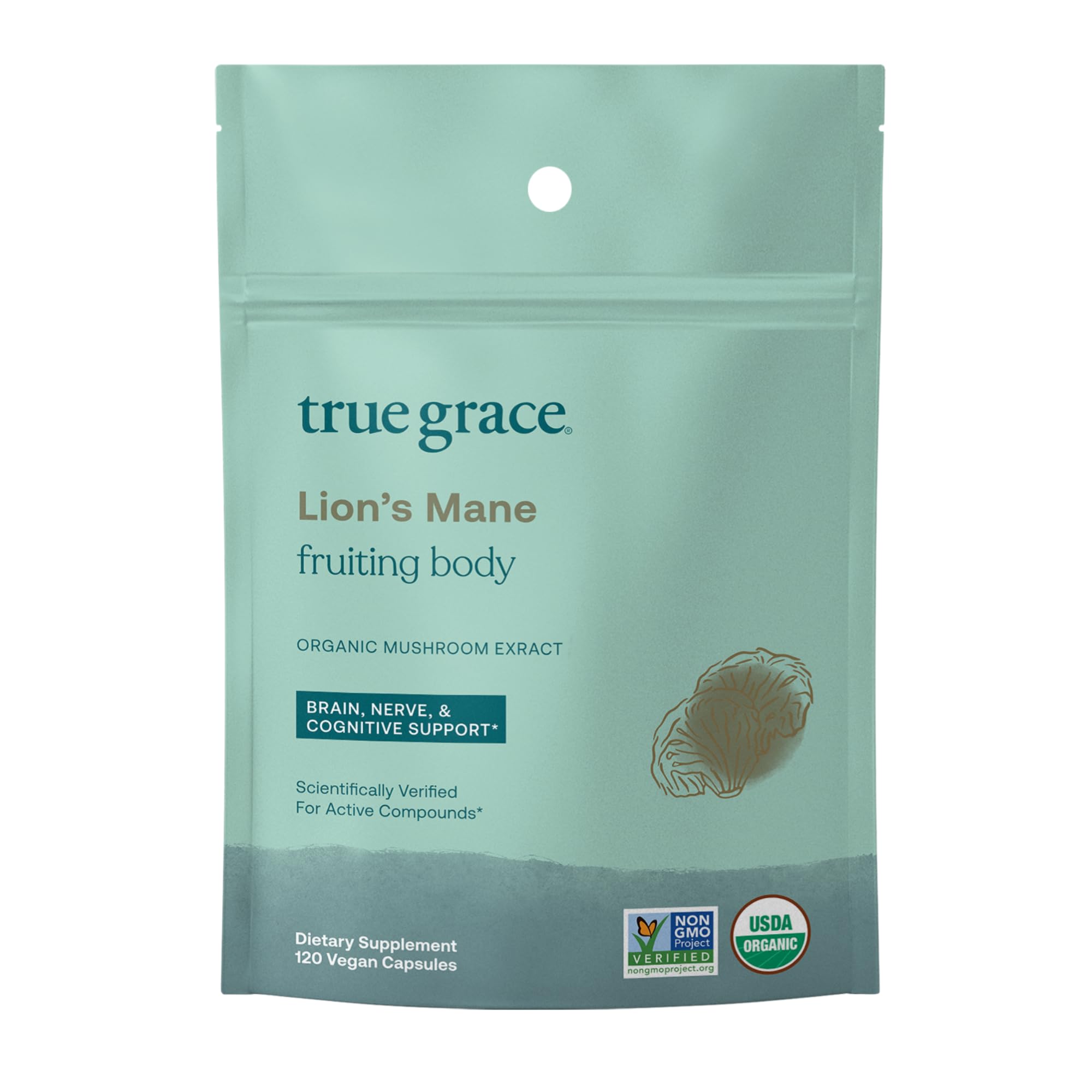 True Grace Lion's Mane mushroom capsules bottle