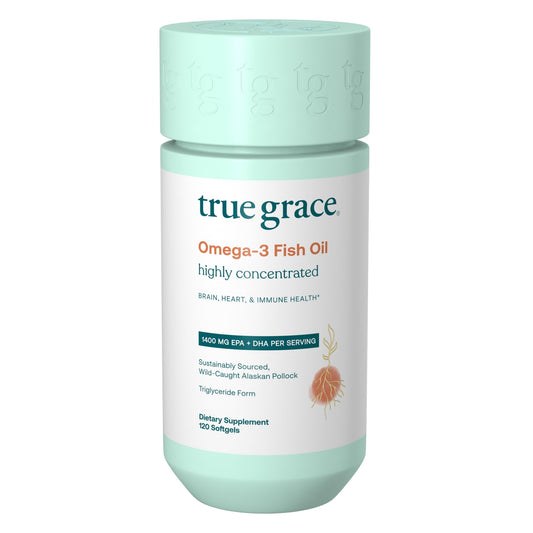 True Grace Omega-3 Fish Oil bottle with packaging