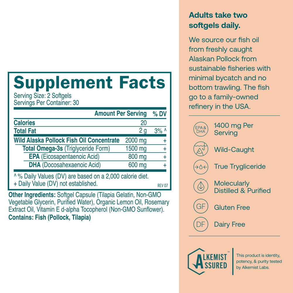 Close-up of label showing 1400 mg EPA+DHA per serving