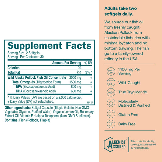 Close-up of label showing 1400 mg EPA+DHA per serving