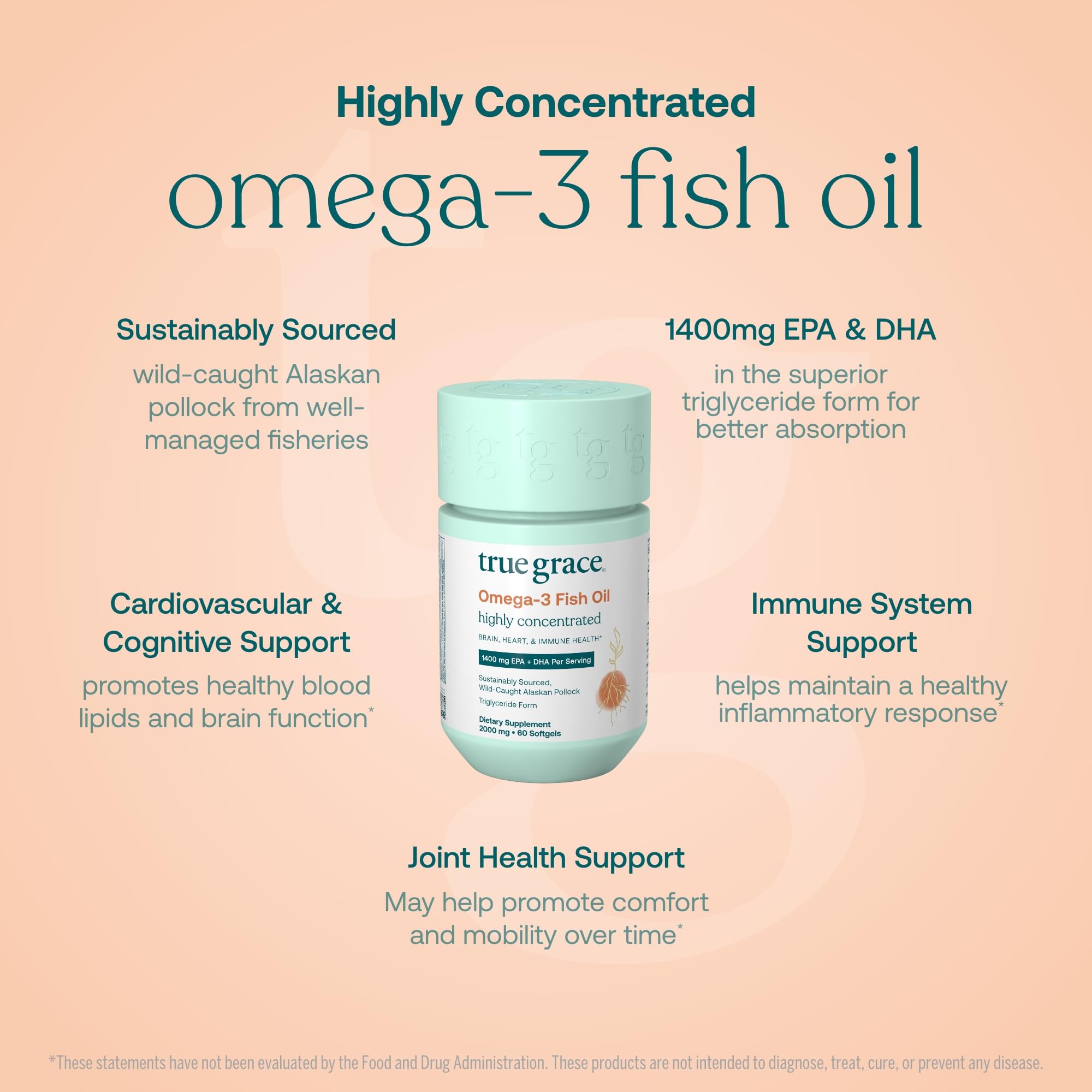 Softgels inside bottle with omega-3 label