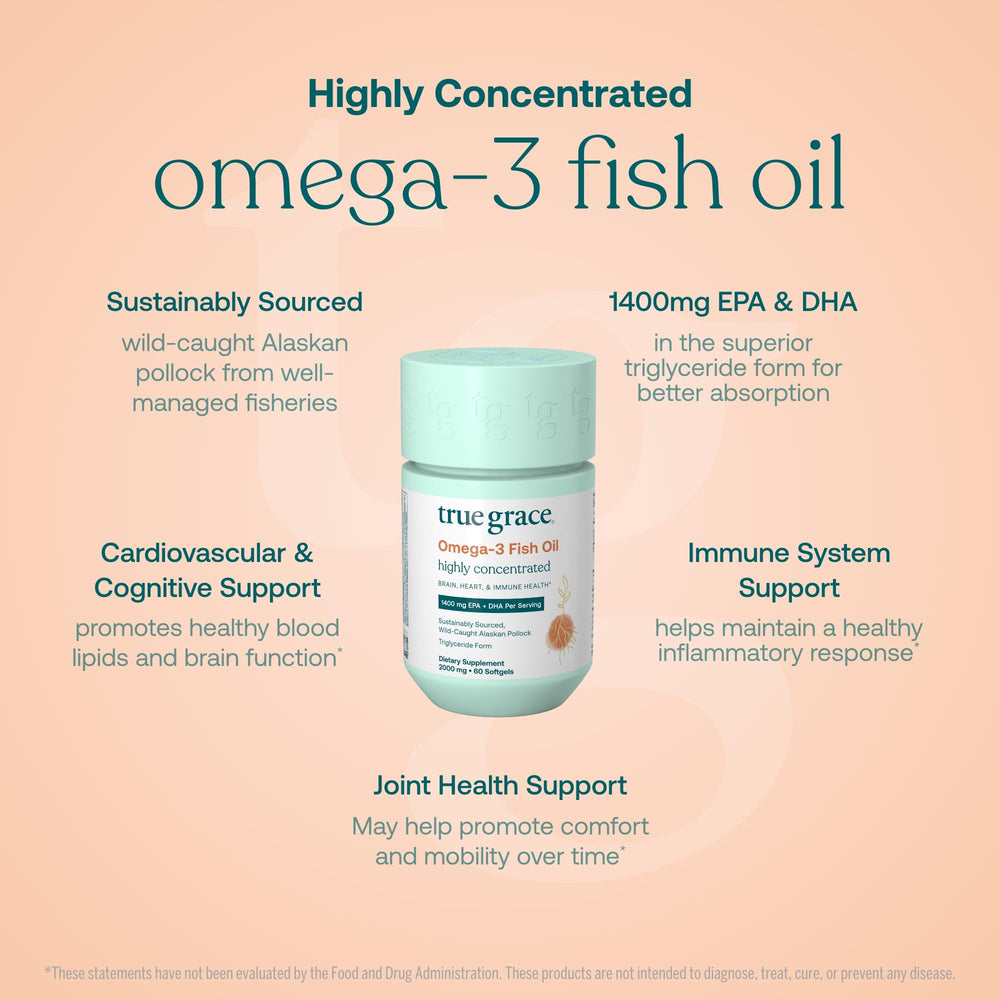 Softgels inside bottle with omega-3 label